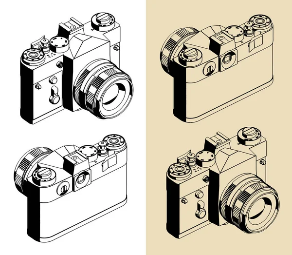 Illustrations Isométriques Vectorielles Stylisées Caméra Reflex Rétro — Image vectorielle