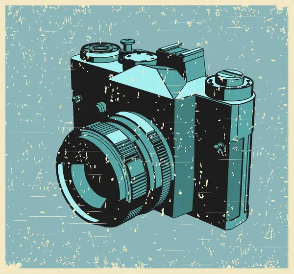 レトロポスタースタイルのヴィンテージSlrフィルムカメラのスタイルベクターイラスト — ストックベクタ