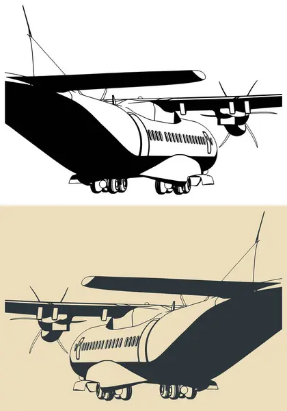 Stilisierte Vektorillustrationen Von Turboprop Transportflugzeugen Nahaufnahme — Stockvektor