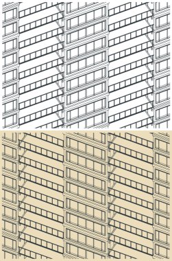 Bir apartmanın ön cephesinin biçimlendirilmiş vektör çizimleri