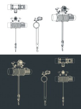 Monoray kaldırma planlarının biçimlendirilmiş vektör çizimleri