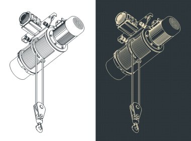 Tek raylı çekişin izometrik planlarının stilize vektör çizimleri