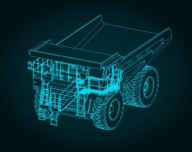 Büyük maden kamyonu projesinin stilize edilmiş vektör çizimi