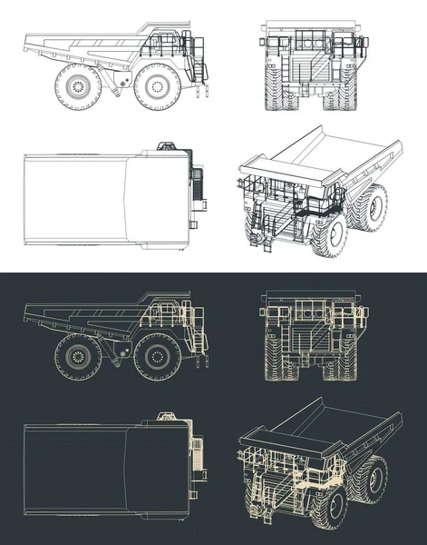 Стилізовані Векторні Ілюстрації Креслень Величезної Гірничодобувної Вантажівки Стоковий вектор