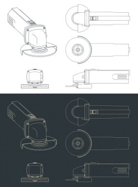 Elektriksel açı öğütücüsünün planlarının biçimlendirilmiş vektör çizimleri
