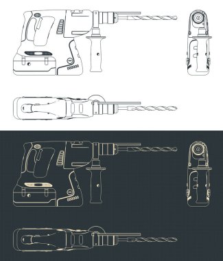 Profesyonel kablosuz SDS Matkabı planlarının biçimlendirilmiş vektör çizimleri
