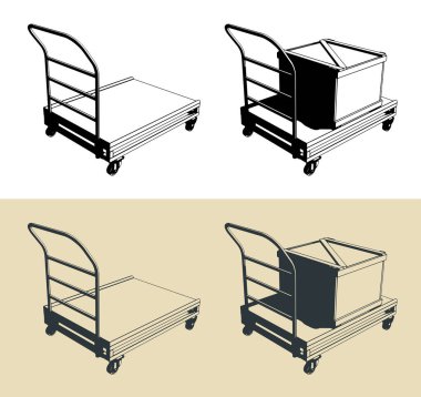 Endüstriyel el el arabasının biçimlendirilmiş vektör çizimleri