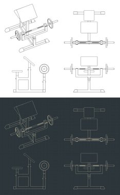 Vaiz Curl makinesinin planlarının biçimlendirilmiş vektör çizimi