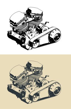 Güçlü motosiklet motorunun biçimlendirilmiş vektör çizimleri