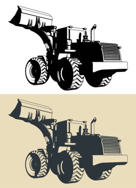 Tekerlek yükleyicisinin biçimlendirilmiş vektör çizimleri