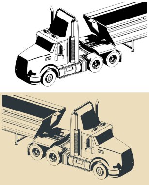 Toprak römork kamyonunun stilize vektör çizimleri