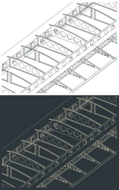 Uçak kanat yapısının planlarının biçimlendirilmiş vektör çizimleri
