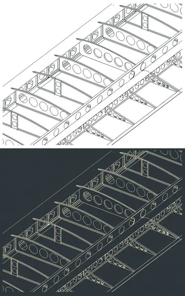 Uçak kanat yapısının planlarının biçimlendirilmiş vektör çizimleri