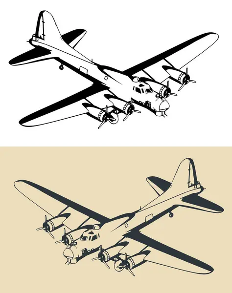 Stilisierte Vektorillustration Des Flying Fortress Bomberflugzeugs Aus Dem Zweiten Weltkrieg lizenzfreie Stockvektoren