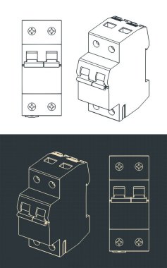 Bir devre kesicinin planlarının biçimlendirilmiş vektör çizimleri