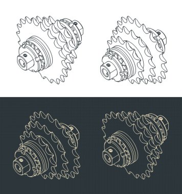 Zincir sıçramasının izometrik planlarının biçimlendirilmiş vektör çizimleri