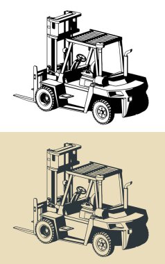 Forklift kamyonunun biçimlendirilmiş vektör çizimleri