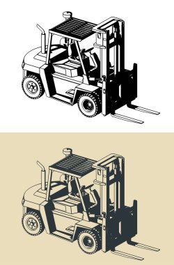 Forklift kamyonunun biçimlendirilmiş vektör çizimleri