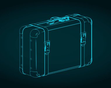 Seyahat retro valizinin planının stilize edilmiş vektör çizimi