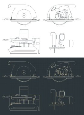 Modern dairesel testerenin planlarının biçimlendirilmiş vektör çizimleri