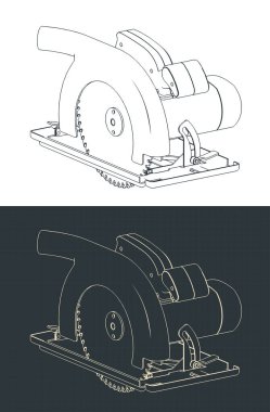 Modern dairesel testerenin izometrik planlarının stilize edilmiş vektör çizimi