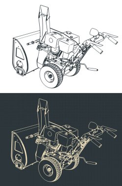 Kar püskürtücüsünün izometrik planlarının biçimlendirilmiş vektör çizimleri