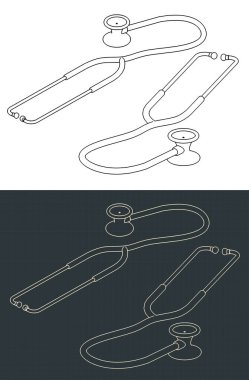 Stetoskobun planlarının biçimlendirilmiş vektör çizimleri