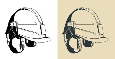 Kulak manşetli endüstriyel güvenlik kaskının stilize vektör çizimleri