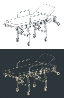 Ambulanslar ve kurtarma araçları için sedye planlarının biçimlendirilmiş vektör çizimi