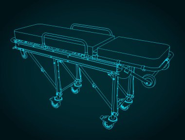Ambulanslar ve kurtarma araçları için izometrik sedye planının stilize vektör çizimi