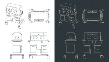 Bir bebek kuluçka makinesinin planlarının stilize edilmiş vektör çizimi