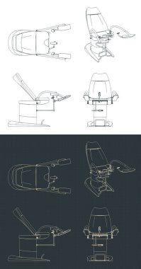 Jinekolojik muayene koltuğunun planlarının şekillendirilmiş vektör çizimleri