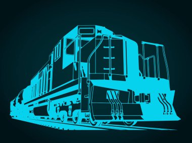 Tank vagonlu bir yük lokomotifinin stilize vektör çizimi