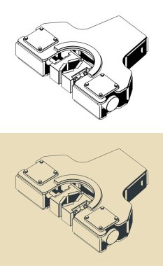 Bir sondaj kulesi hidrolik kıskacının biçimlendirilmiş vektör çizimleri