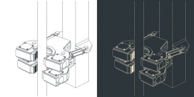 Modüler çift sondaj sondaj platformunun izometrik planlarının stilize vektör çizimleri