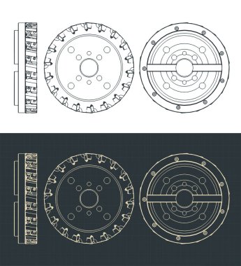 Disk değirmeni kesicisinin planlarının biçimlendirilmiş vektör çizimleri