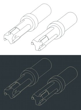 Metal toplayıcının izometrik planlarının biçimlendirilmiş vektör çizimleri