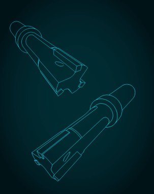Stylized vector illustrations of blueprints of metal reamer tools clipart