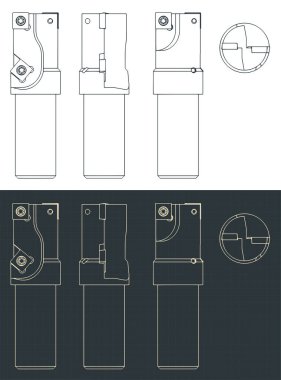Stylized vector illustrations of blueprints of tool for machining aluminum parts clipart