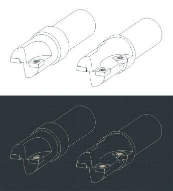 Makine alüminyum parçaları için aracın izometrik planlarının biçimlendirilmiş vektör çizimleri