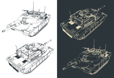 Stylized vector illustrations of a M1 Abrams tank clipart