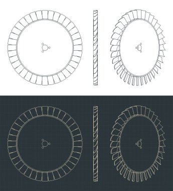 Motor sıkıştırıcı blisk planlarının biçimlendirilmiş vektör çizimleri