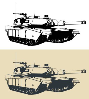 Stylized vector illustrations of a M1 Abrams tank clipart