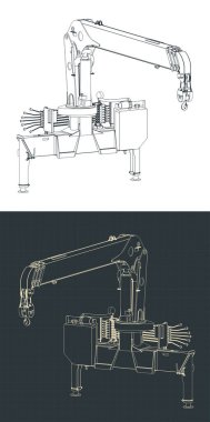 Mobil kamyon monteli vinç planlarının biçimlendirilmiş vektör çizimleri