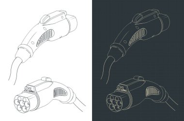 EV şarj aleti GB / T AC bağlantısının planlarının biçimlendirilmiş vektör çizimleri
