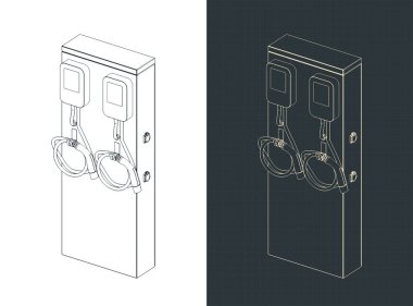 EV Charger 'ın planlarının biçimlendirilmiş vektör çizimleri