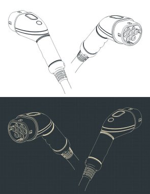 EV şarj tipi 2 dolgusunun planlarının biçimlendirilmiş vektör çizimleri