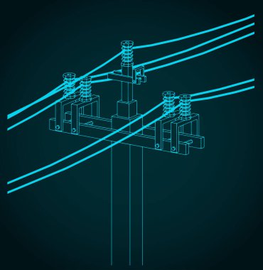 Kablolu elektrik hatlarının teknik çiziminin biçimlendirilmiş vektör çizimi