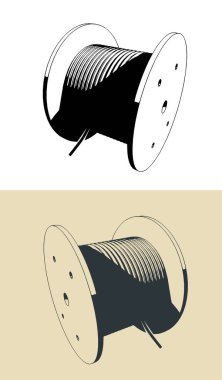 Endüstriyel yüksek voltajlı kablo makarasının biçimlendirilmiş vektör çizimleri