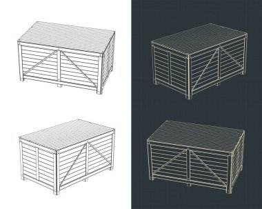Endüstriyel ahşap ambalaj kutusunun planlarının biçimlendirilmiş vektör çizimi